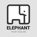 Elephant square shape logo, icon, symbol or emblem template. Abstract linear style design vector. Animal Logotype concept. Black Royalty Free Stock Photo