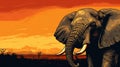 An elephant is standing in front of a sunset, AI