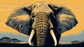An elephant standing in front of a yellow background, AI