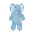 Elephant standing isolated on white background. Funny cartoon character color blue in doodle style Royalty Free Stock Photo