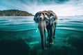 An elephant standing in the middle of the ocean. Generative AI image. Royalty Free Stock Photo