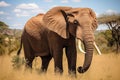 Elephant standing in savannah at nature. Generative AI
