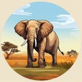 an elephant standing in the savannah with trees in the background