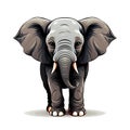 Elephant standing on white background with long tusk. Generative AI