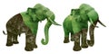 Elephant statue overlaid with dried and green leaf Royalty Free Stock Photo