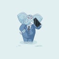 Elephant sticker emoticon with smart phone