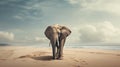 Dreamlike Portraiture: Elephant Walking On Beach Over Ocean