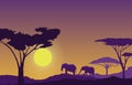 Elephant Sunset Animal Savanna Landscape Africa Wildlife Illustration Royalty Free Stock Photo