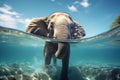 An elephant swiming in the ocean Royalty Free Stock Photo