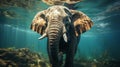 Elephant swimming underwater in the sea Royalty Free Stock Photo