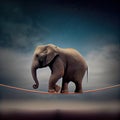 Generative AI: elephant swinging on a rope in the sky with eyes closed