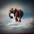 Generative AI: elephant swinging on a rope in the sky with eyes closed