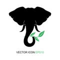 Elephant symbol. Silhouette of an elephant. Logo for tea. Flat icon. Vector illustration.