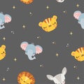 Elephant, tiger, lion and baby deer. Background for children's products on white background Royalty Free Stock Photo