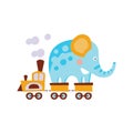 Elephant On Train Wagon Stylized Fantastic Illustration