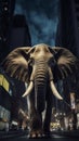 Elephant Trunk Walking at Night in New York City. Generative ai