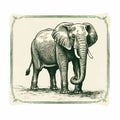 Vintage Ornamental Frame With Detailed Crosshatched Elephant Illustration
