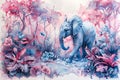 Elephant in a vividly colored jungle, resembling a painted artwork Royalty Free Stock Photo