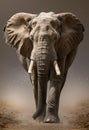 Elephant walking in the dust. A elephant walking towards the camera Royalty Free Stock Photo