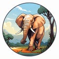 the elephant is walking in the grass with trees in the background Royalty Free Stock Photo