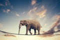Elephant walking on a line on the sky background. Royalty Free Stock Photo