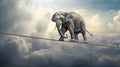 elephant walking on rope high in sky, idea of achieving balance and stability even in challenging or precarious situations Royalty Free Stock Photo