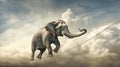 an elephant walking on rope high in sky, idea of achieving balance and stability even in challenging or precarious situations Royalty Free Stock Photo
