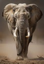 Elephant walking towards the camera with dust flying Royalty Free Stock Photo