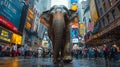 Elephant Walking Down City Street in Rain Royalty Free Stock Photo