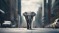 An elephant walks down a city street in the middle of traffic, AI