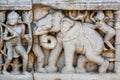 Elephant and a warrior as a details of massive stone bas-relief Royalty Free Stock Photo