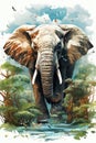 Elephant in watercolor style. Created with Generative AI