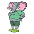 Elephant wearing Human Running track Clothes. Cool Elephant Character fitness freak goes to gym