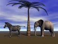 Elephant and zebra