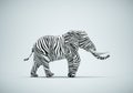 Elephant with zebra skin on studio background. Be different and mindset change concept
