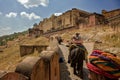 Elephants bring tourist to the Amber Fort, Jaipur, India
