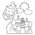 Elephants cartoons with happy birthday icon design