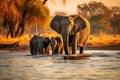 Elephants in Chobe National Park, Botswana, Africa, Elephants in Chobe National Park, Botswana, Africa, AI Generated