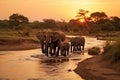 Elephants in Chobe National Park, Botswana, Africa, elephants crossing Olifant river,evening shot,Kruger national park, AI