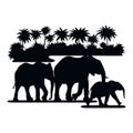 Elephants family - African landscape, Wildlife Stencils - Silhouettes, Wildlife clipart, vector design.