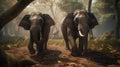 Elephants in the forest. Generative AI