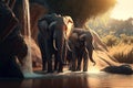 Elephants in the jungle. Africa. Generative AI