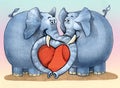 Elephants in love humorous draw