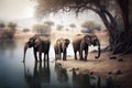 Elephants Near An Empty River. Generative AI