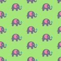 Elephants pattern on green background