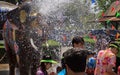 Elephants play water battle during Songkran Royalty Free Stock Photo