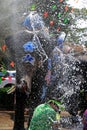 Elephants play water battle during Songkran Royalty Free Stock Photo