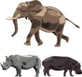 Elephants, rhino, hippo.