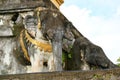 Elephants sculptures at the base of Wat Phra That Chang Kham Worawihan Temple`s main Chedi, Nan province, Thailand