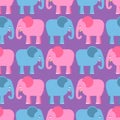 Elephants seamless pattern. Blue and pink animals of jungle.